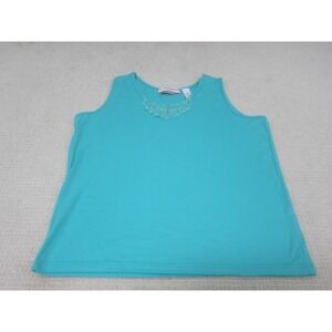 Womens‎ Shirt 2X Blue Tank Top Scoop Neck Casual Sleeveless Blouse Polyester